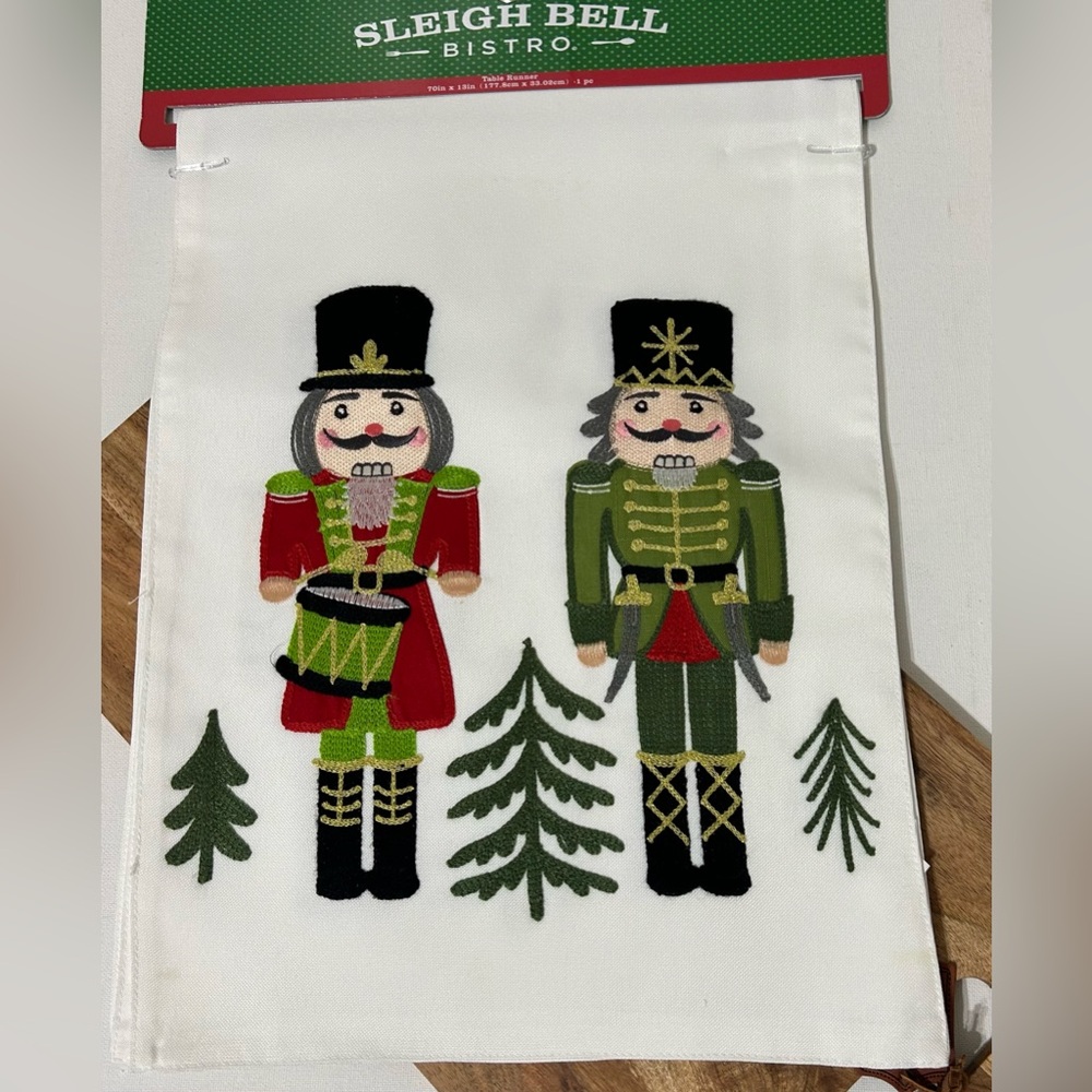 Sleigh Bell Bistro Nutcrackers Christmas Table Runner 70”X13” NWT